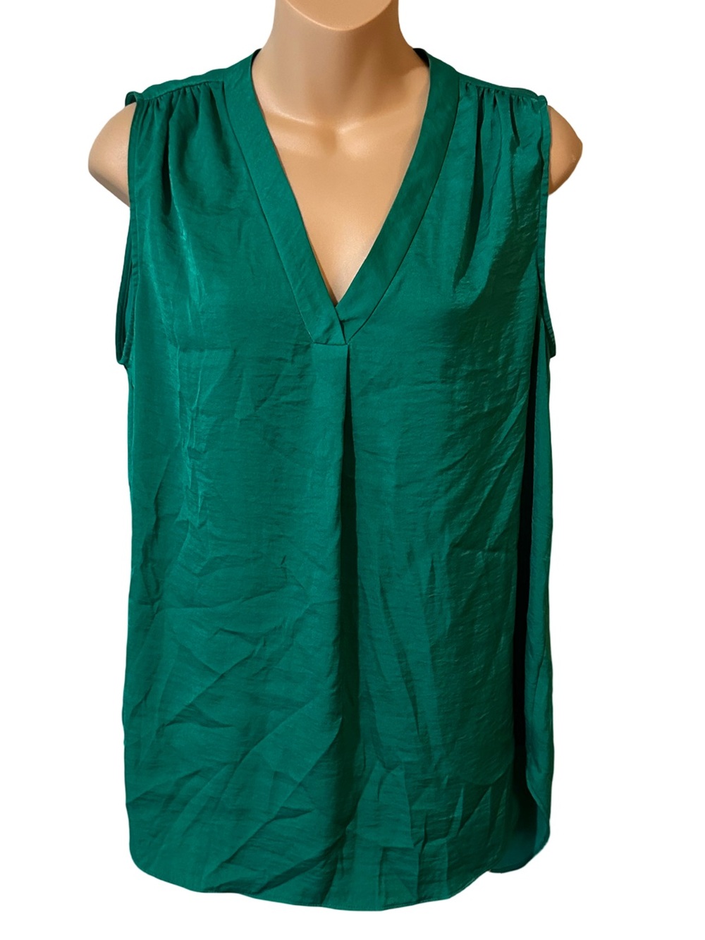 Alfani Emerald Green Sleeveless Pleated V-Neck Blouse Top Business Casual M